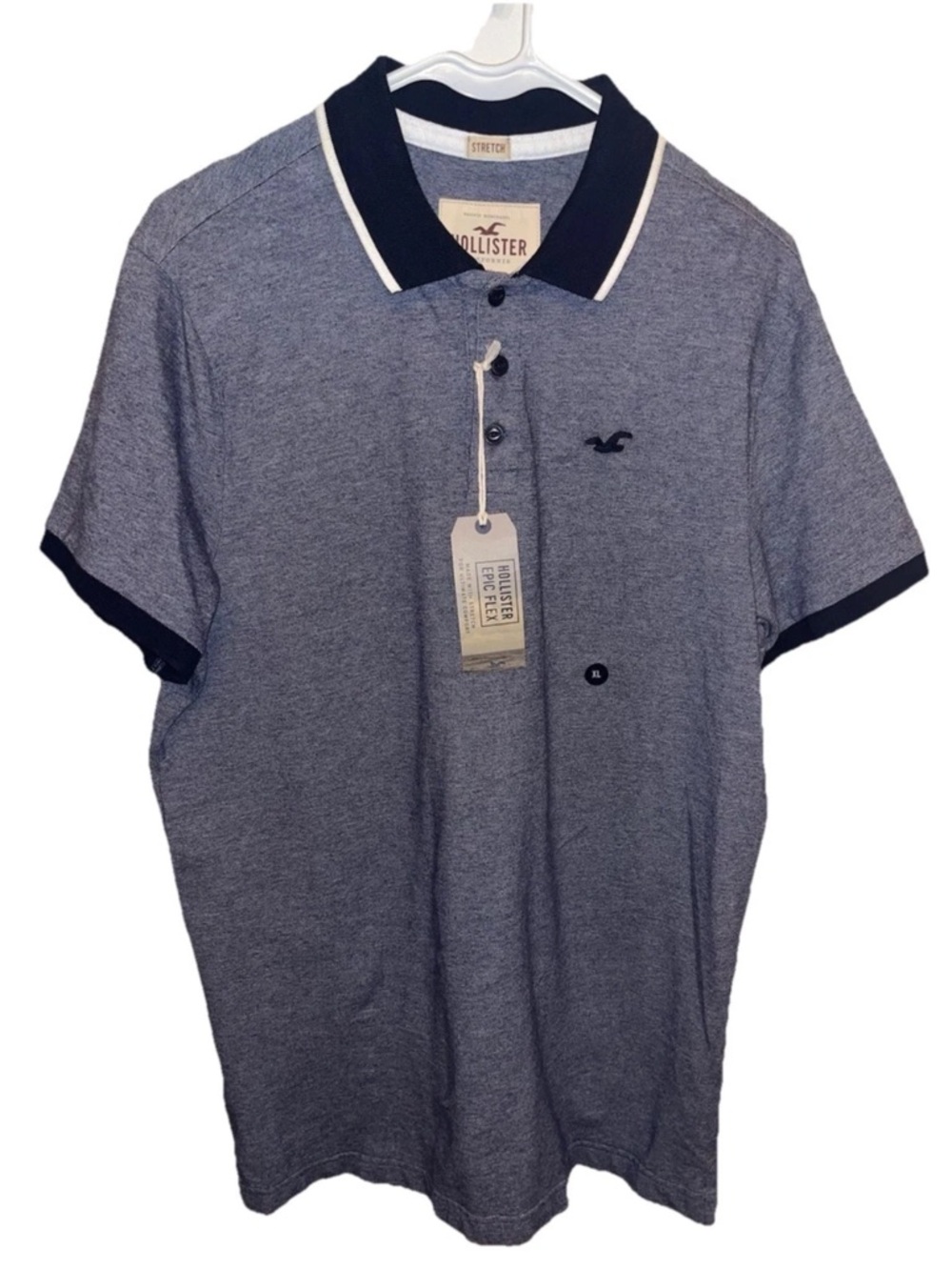Hollister California Men's Epic Flex Stretch Polo Shirt Gray Blue Size XL NWT